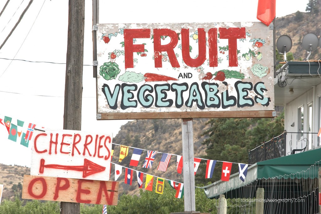 spray painted fruit stand sign