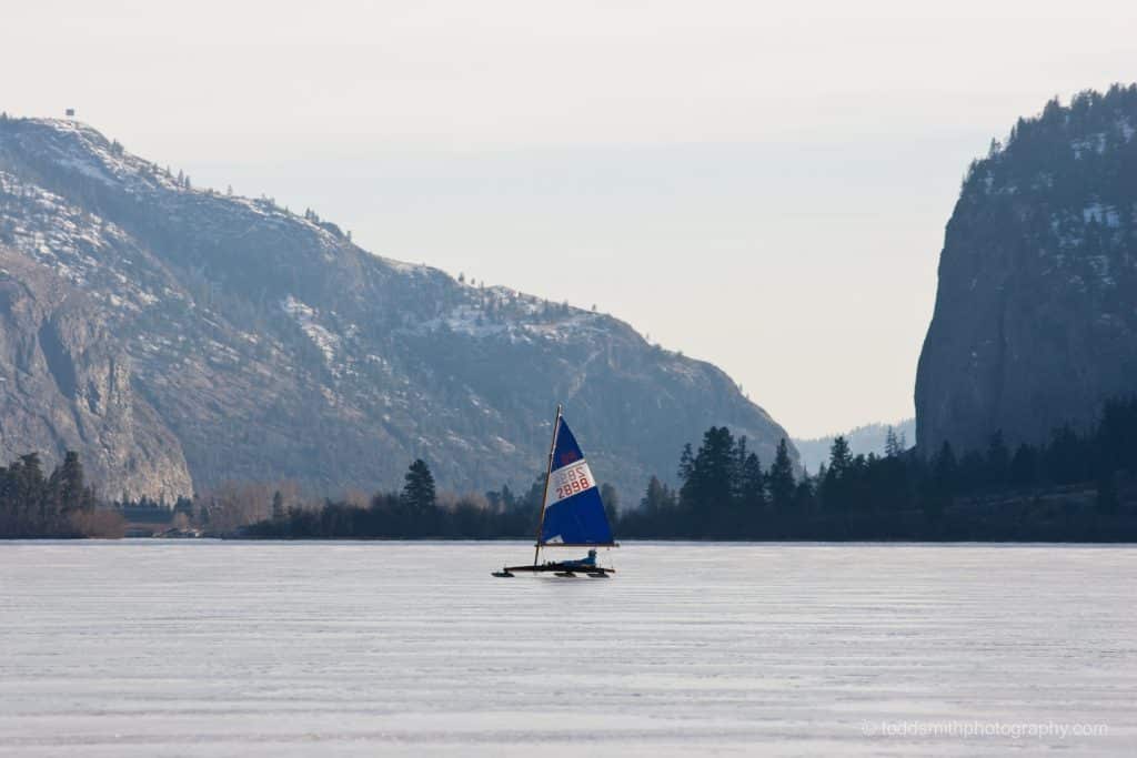 Ice sailing between the cliffs